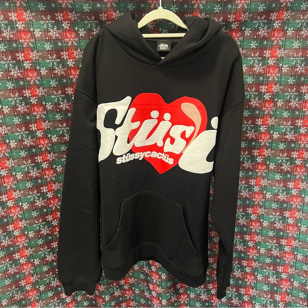 Stussy Black Cotton Printed Hoodie